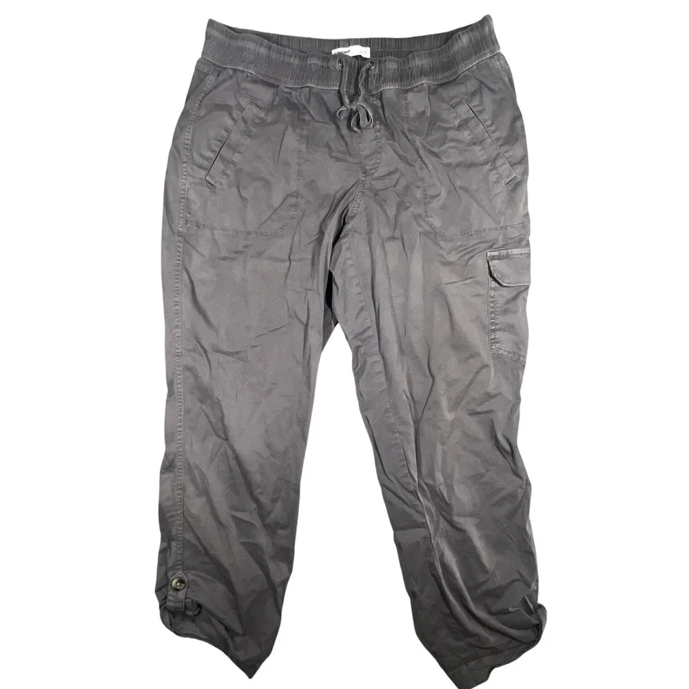 Sonoma Women's Size 12 Gray Cargo Capri Pants Convertible Drawstring Elastic - Picture 1 of 6
